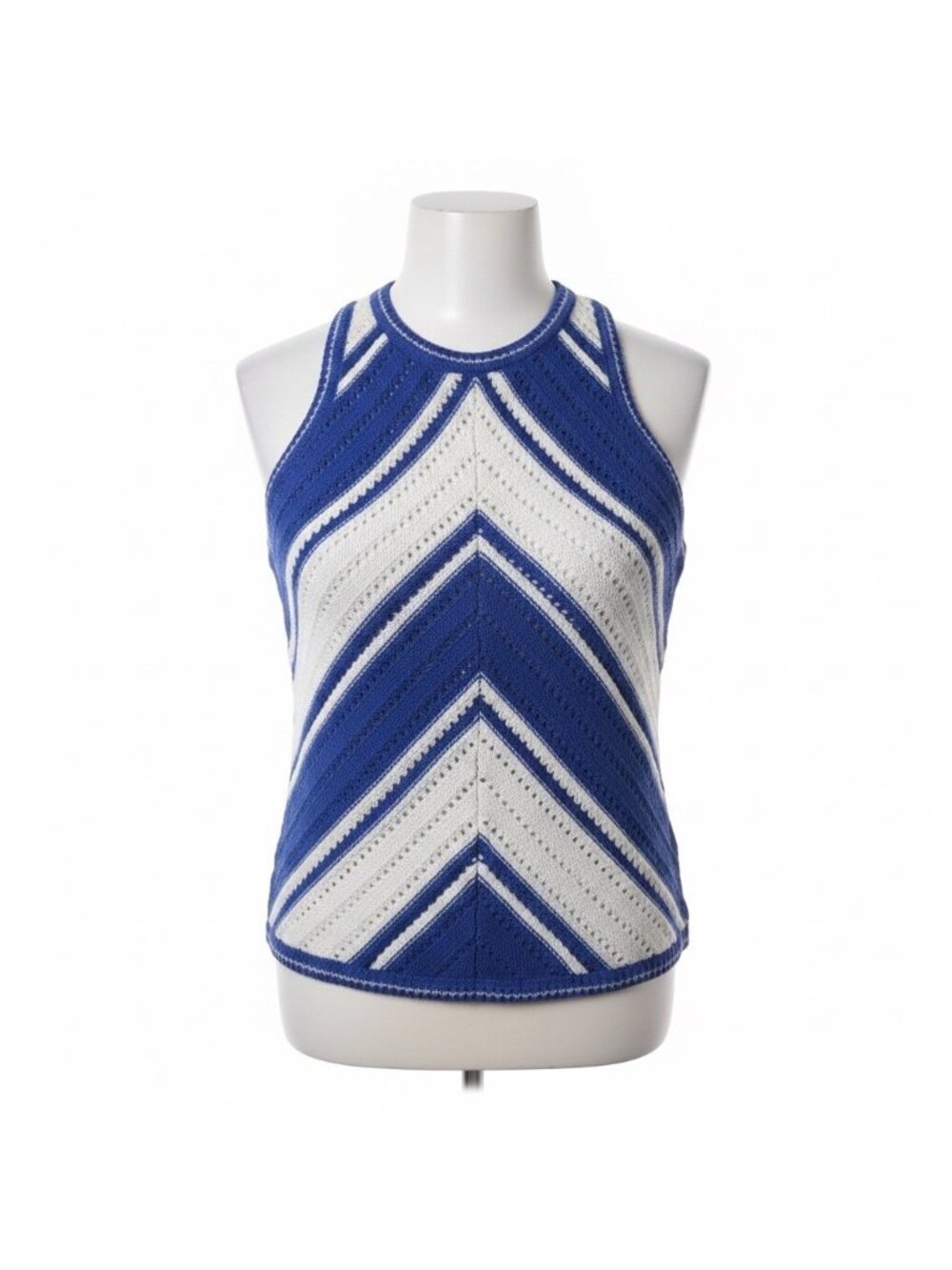 Fifteen Twenty Womens Blue & White Cotton Chevron Knit Tank Top Size M